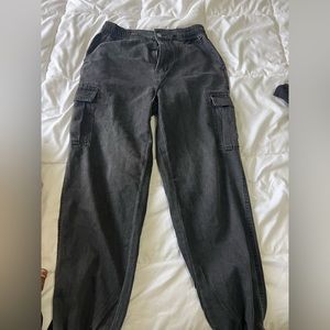 Forever 21 black washed denim cargo joggers
